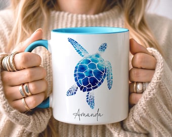 PERSONALISED Turtle Mug • Turtle Seaside Gifts • Custom Sea Beach Gift • Gift for Her Sister Daughter • Birthday Gift • Office Work Gifts