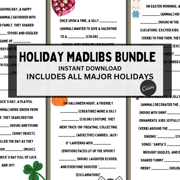 MADLIBS BUNDLE | Madlibs Holiday collection | Printables for kids | Printable Games | Word Games for kids | Printable for teachers | Madlibs