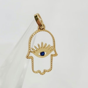 14K Yellow Gold Hamsa Charm, Gold Hamsa Hand Charm, Gold Evil Eye Charm, Gold Protection Charm, Lucky Charm Gift, Gift for her, 17MM x 12MM