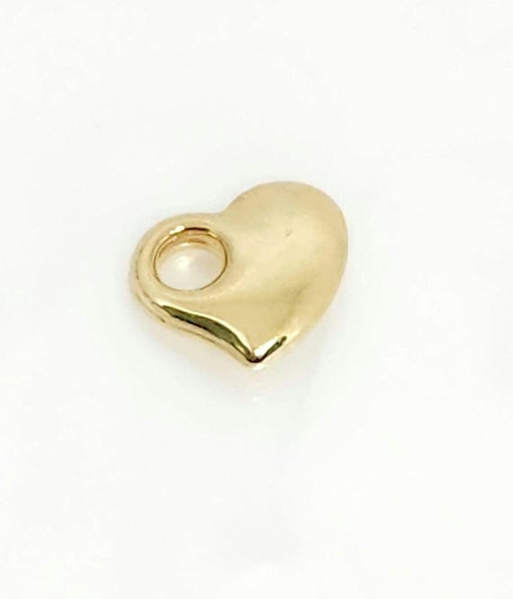 10K Yellow Gold Small Heart Charm, Puffy Heart, Bracelet Heart Charm, Slide-Through Charm, Gold Earring Charm, Heart Jewelry, 9MM x 10MM