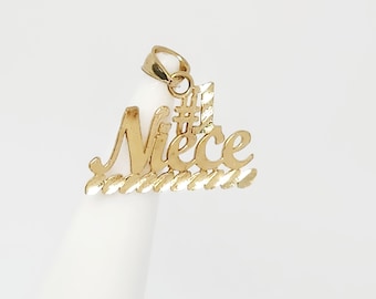 Colgante de oro amarillo de 10 quilates para sobrina, dije de oro «#1 sobrina», joyería para sobrina, regalo para sobrina, el mejor regalo para sobrina, joyería de graduación, 11 mm x 19 mm
