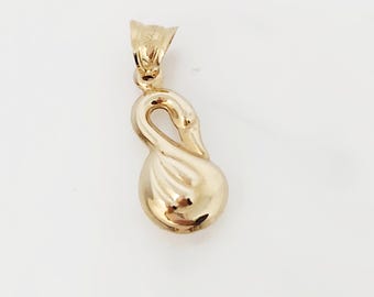 10K Yellow Gold Swan Charm, Hollow Swan Charm, Dainty Charm, Gold Bird Charm, Gold Puffy Swan Charm, Gold Animal Charm, 12mm x 8mm