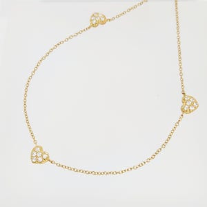 14K Yellow Gold VINTAGE Cable Link Anklet, CZ Heart Anklet, Heart Charm Anklet, Anklet Jewelry, Gift for Her, Solid Gold Anklet, 10&quot; long