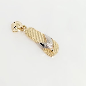 14K Real Gold Slipper, Gold Shoe Pendant, Gold Flip Flop, Gold Sandal, Gold Fashion Charm, Gold Summer Charm, Strappy Flipflop, 15mm x 5mm
