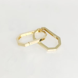10K Yellow Gold Hoops, Plain Gold Hoops, Gold Rectangle Hoops, Trendy Hoops, Square Cut Hoops, Minimalist Hoops, Gold Safety Hoops, 20x12MM