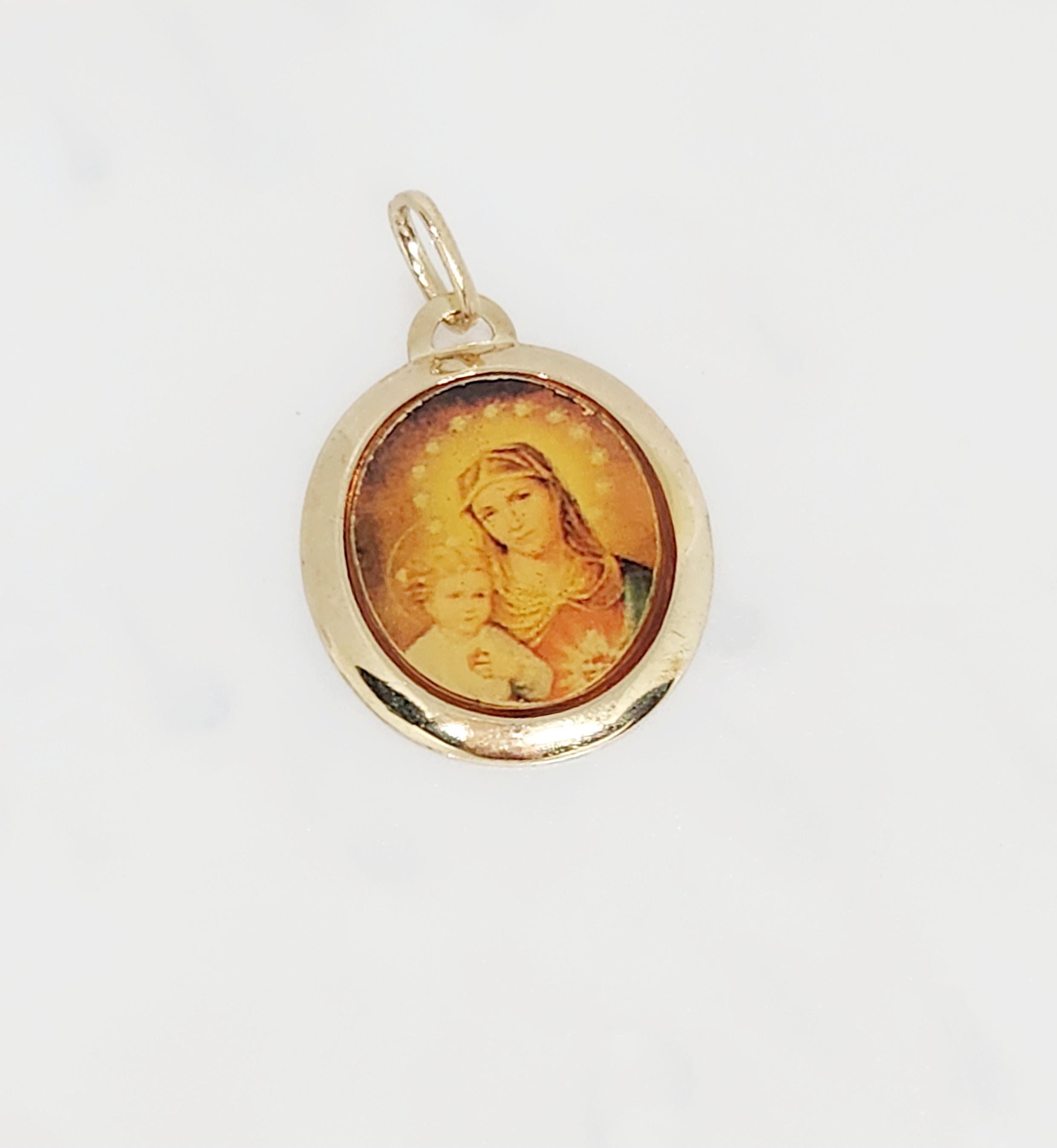 10K Yellow Gold Virgin Mary Charm, Gold Mother of Jesus Charm 