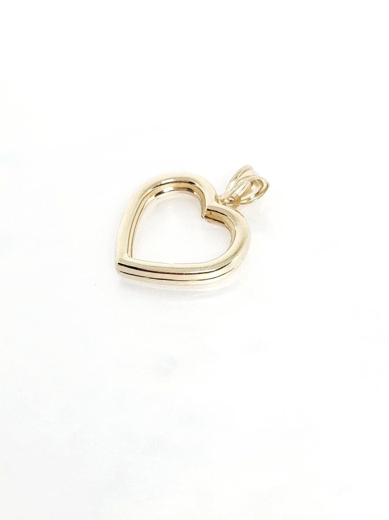 10K Yellow Gold Heart Pendant, Hollow Heart, Puffy Heart, Open Heart