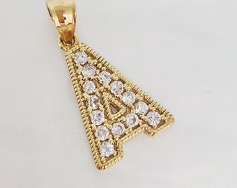 10K Yellow Gold Initial Charm, Gold "A" Charm, Gold CZ Letter Charm, Initial Jewelry, Gold Gemstone Letter Charm, Letter A Jewelry, 15x12MM