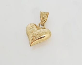 10K Yellow Gold Small Heart Charm, Gold Puffy Heart Charm, Gold Diamond Cut Heart Charm, Valentine Gift, Gold Heart Jewelry, 10MM x 11MM