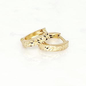 10K Yellow Gold Huggie Earrings, with Diamond Cut Huggies; Gold Hoop Earrings, Gold Huggie Hoops, Statement Hoops, Dainty Hoops, 12mm x 12mm
