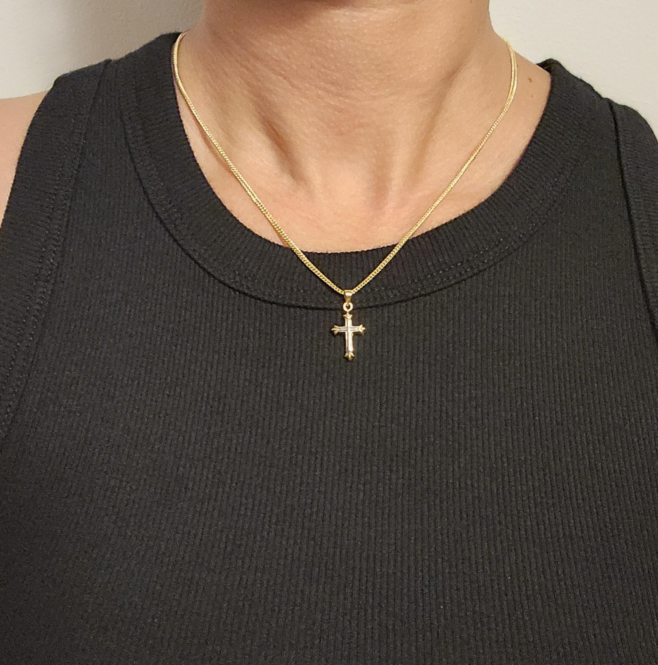 14k Solid Gold Two-Toned Small Cross Charm | Elegant Dainty Gold Cross Pendant For Necklace Or Bracelet - View #3