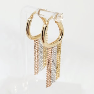 10K Genuine Gold Ball Earring, Gold Hoop Earring, Gold Ball Hanging Earring, Tri-Color Gold Earring, Gold Bead Earring, Gold Curtain Earring