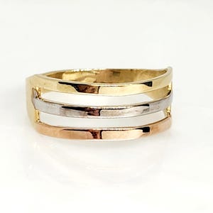 10K Genuine Gold Line Ring, Gold Triple Line Ring, Gold Index Ring, Gold Thumb Ring, Gift for her, Gift for Friend, Unisex Ring, Size 8 3/4