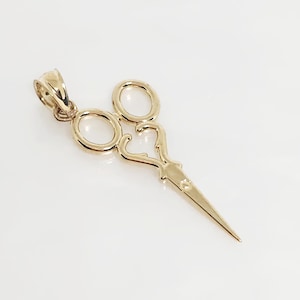 Genuine Gold Scissors Charm, Gold Scissor Pendant, Gift for Hair Stylist, Gold Pointy Scissors, Gift for Tailor, Gold Craft Charm, 22x11MM