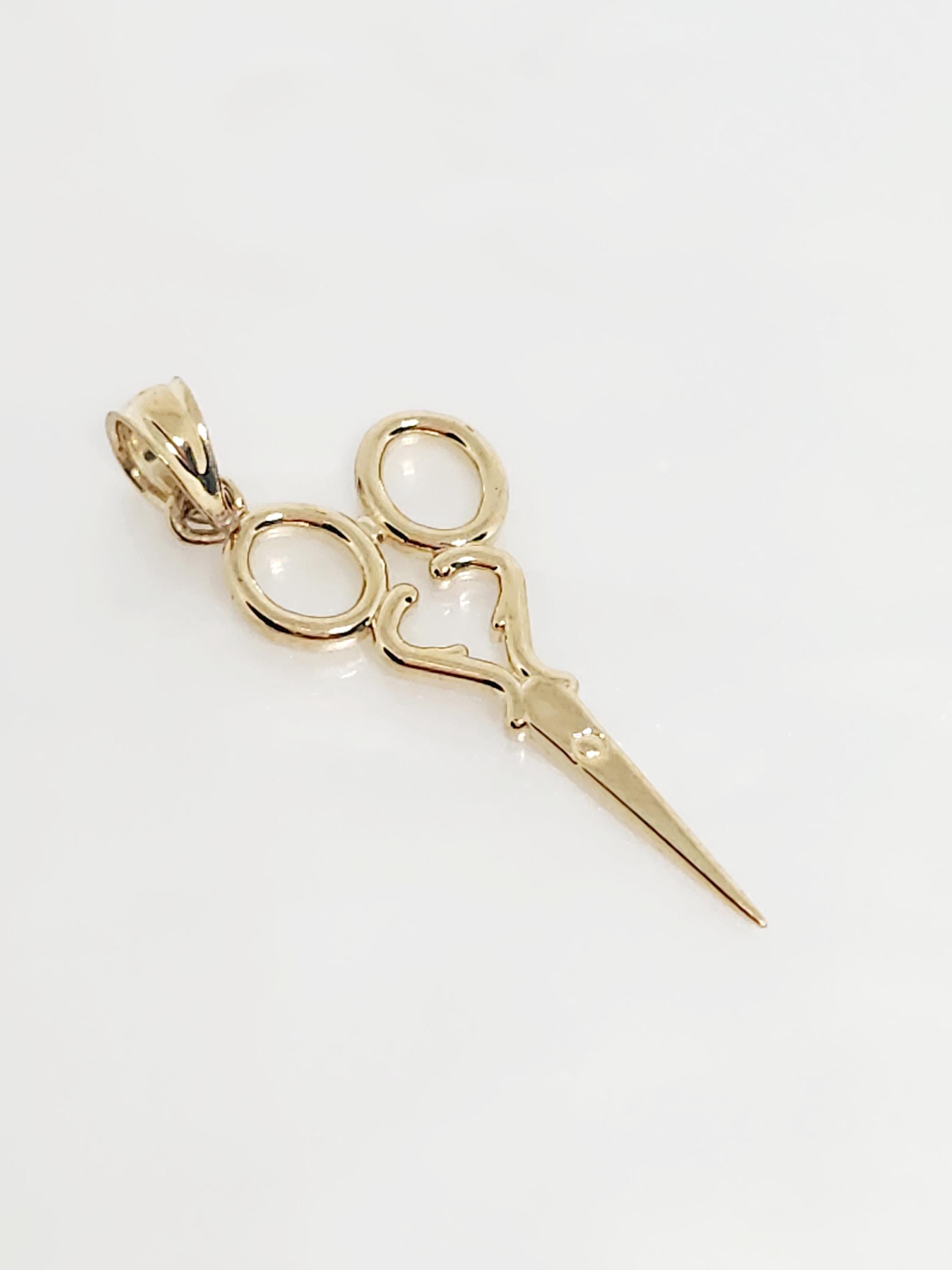 Dije de tijeras de oro auténtico, colgante de tijeras de oro, regalo para peluqueros, tijeras puntiagudas de oro, regalo para sastres, dije de artesanía de oro, 22 x 11 mm