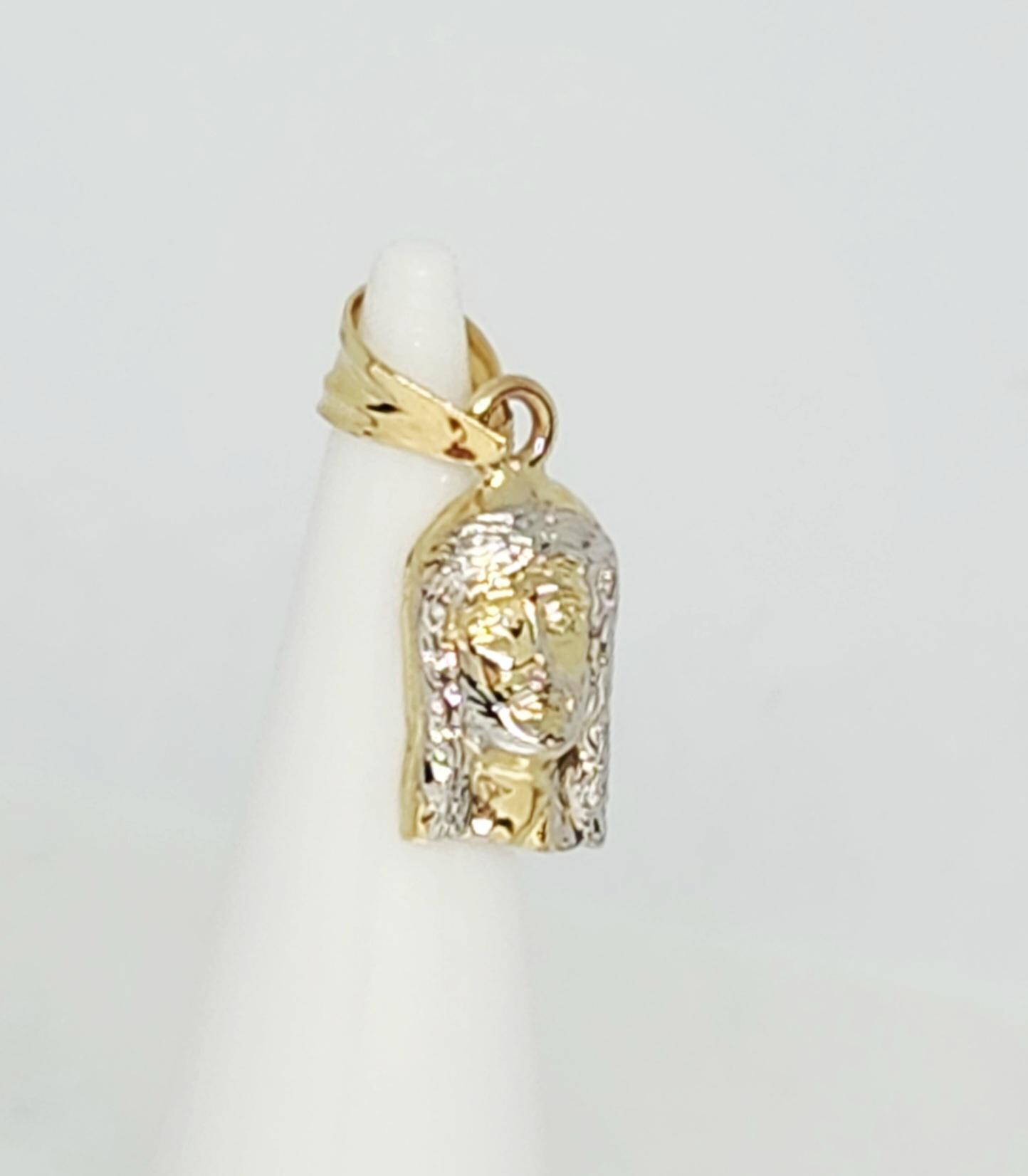 10K Genuine Gold Small Jesus Charm, Two Toned Jesus Charm, Carved