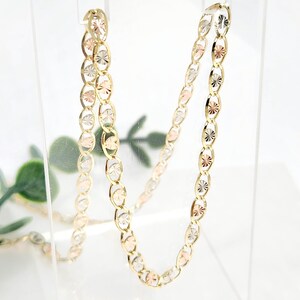 10K Genuine Gold Heart Bracelet, Tri Color Necklace, Tri Color Bracelet, Gold Heart Necklace, Gold Mariner Link, Valentine Gift, 4mm width
