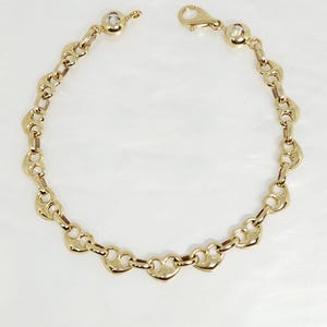 10K Yellow Gold Heart Bracelet, Gold Puffy Heart Bracelet, Heart Charm Bracelet,  Gift for Friend, Gift for wife, Gift for her, 7 1/4" long
