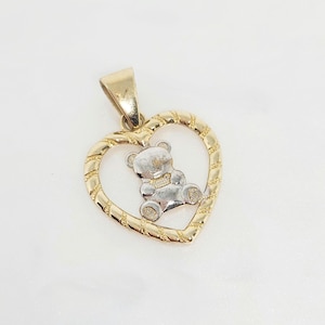 10K Genuine Gold Bear Charm, Gold Heart Pendant, White Gold Animal Charm, Gold Teddy Bear Charm, Gift for child, Teddy Bear Gift, 14x15MM