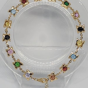 10K Genuine Gold Gem Stone Bracelet, Gold Star Bracelet, Gold Multi-Colored Zircon Stone Bracelet, Gift for her, Birthday Gift, Gift for mom