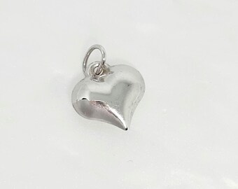 Genuine White Gold Heart Charm, Puffy Heart Charm, Dainty Heart, Heart Jewelry, White Gold Jewelry, Valentine Gift, Anniversary Gift,11x10mm