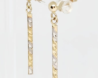 10K Genuine Gold Hanging Earrings, Two-Toned Gold Long Earrings, Gold Vertical Bar Earrings, Gold Triangular Prism Earrings, 3CM long
