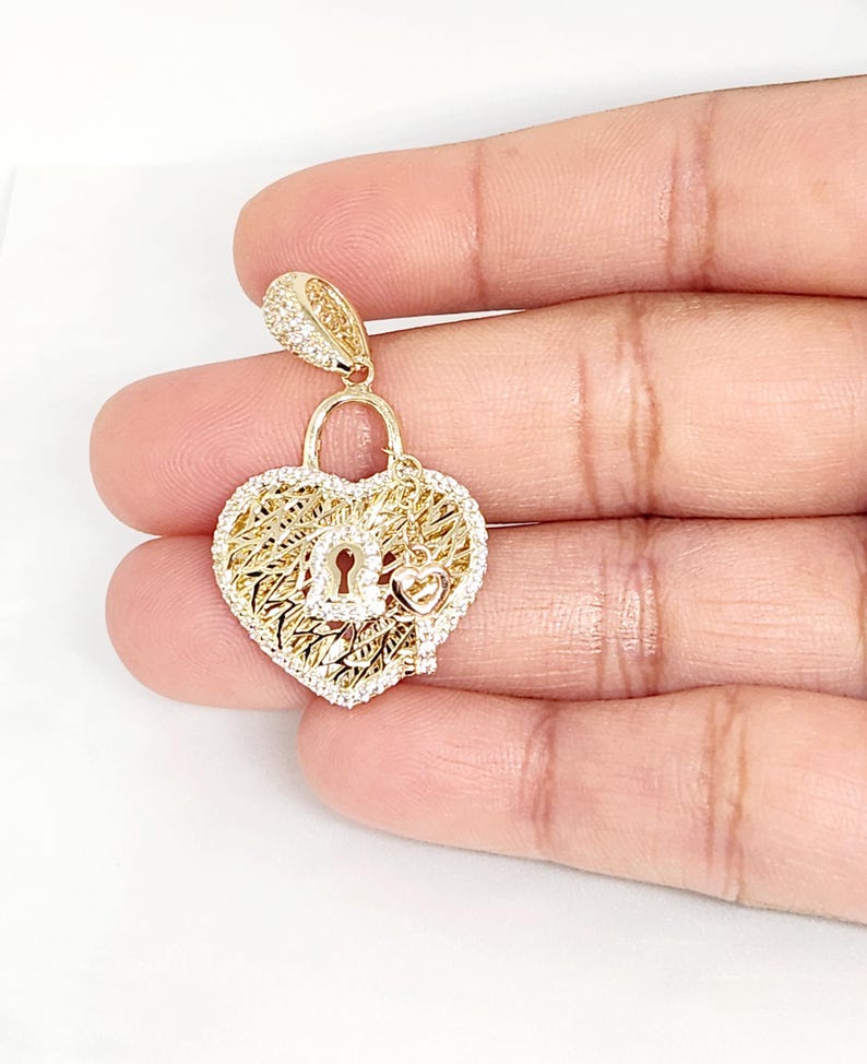 10K Real Gold Lock & Key Charm, Yellow Gold Padlock, Rose Gold Key