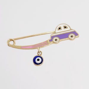 10K Yellow Gold Safety Pin, Gold Baby Pin, Gold Protection Pin, Evil Eye Pin, Gold Enamel Pin, Baptism Gift, Baby Shower Gift, 3cm length