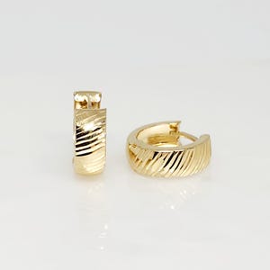 10K Yellow Gold Huggie Earrings, with Diamond Cut Huggies; Gold Hoop Earrings, Gold Huggie Hoops, Dainty Hoops, Small Gold Hoops, 12MMx14MM