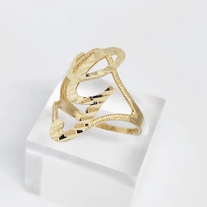 10 kt geelgouden ring, ring letter 'G', gouden ring 'L', ring gouden letter 'P', gouden ring letter 'P', gouden ring ring, ring goud cursief, maat 7 1/2