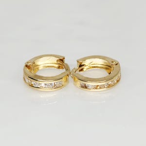 10K Yellow Gold TINY Huggie Earrings, CZ Huggies; Gold Hoop Earrings, Reversible Hoop Earrings, Children Jewelry , Minimalist Jewelry, 10MM