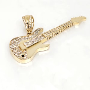10K Real Gold Guitar, Gold Musical Pendant, Gold Instrument Pendant, Gold Acoustic Pendant, Gem Encrusted Guitar, Gold Rock Star Guitar,2.5&quot;