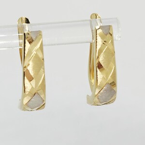 10K Genuine Gold Rectangular Hoop Earrings, Gold Huggies, Gold Patterned Earrings, Elegant Jewelry,  Lightweight Earrings, 19MM long
