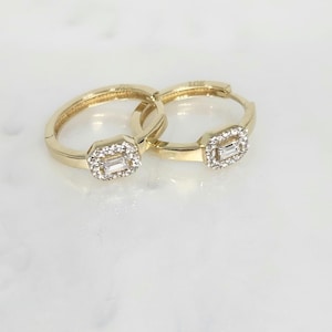 10K Yellow Gold Zircon Earrings; Gold Hoop Earrings, Gold Zircon Hoops, Zircon Huggies, Statement Hoops, Gem Stone Hoops, 17MM diameter