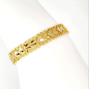 10K Yellow Gold Heart Bracelet, Ladies Bracelet, Filigree Bracelet, Valentine Gift, Anniversary Gift, Gift for wife, Stackable Bracelet, 7"