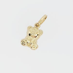 Ciondolo a forma di orsetto in oro giallo 14 carati, orsetto dorato, orsetto gonfio, ciondolo a forma di orsetto dorato, orsetto gommoso dorato, regalo per neonato, 9 mm x 8 mm