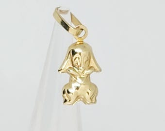 10K Yellow Gold Miniature Puppy Charm, Gold Dog Charm, Gold Animal Charm, Gift for child, Dainty Charm, Gold Pet Charm, 11MM x 8MM