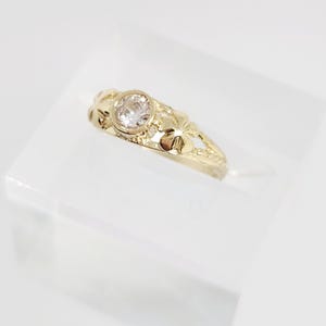 10K Yellow Gold Baby Ring, Gold Stone Ring, Gold Midi Ring, Clear CZ Stone Ring, Gold Pinky Ring, Gold April Birthstone Ring, Size 1 3/4