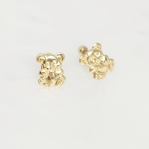 10K Yellow Gold Teddy Bear Earrings, Tiny Gold Studs, Gold Safety Screw Back Earrings, Teddy Bear Studs, Gift for Girl, Gold Child Earrings