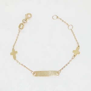 10K Yellow Gold Baby Bracelet, Gold Cross Charm Baby Bracelet, Baby ID Bracelet, Gold Baby Jewelry, Gift for baby, Christening Gift, 5 1/2&quot;