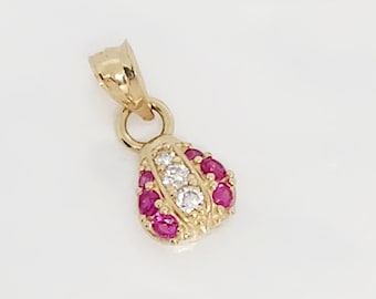 14K Yellow Gold Ladybug Charm, Zircon Gem Ladybug charm, Gold Beetle Charm, Gold Insect Charm, Gold Love Bug Charm, Gold Lucky Charm, 9x8MM