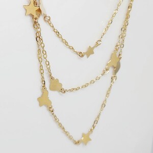10K Yellow Gold Hanging Earrings, Gold Star Necklace, Gold Heart Jewelry, Gold Butterfly Chain, Multi-Strand Necklace, Anniversary Gift, 17" Necklace