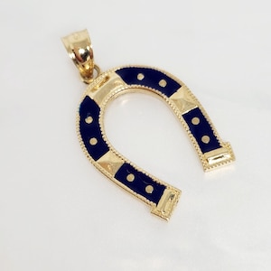 14K Yellow Gold Horseshoe Charm, Gold Lucky Charm, Gold Enamel Horseshoe, Gold Protection Charm, Lucky Charm Gift, Gift for him, 21mm x 16mm