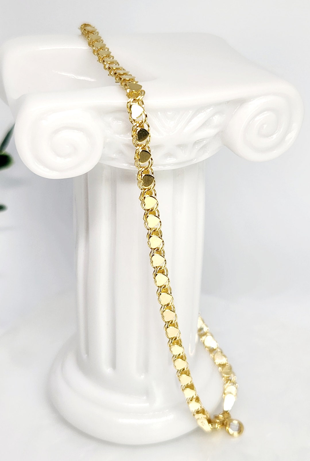 14K Yellow Gold Heart Anklet, Gold Heart Pattern Anklet, Gold Heart ...