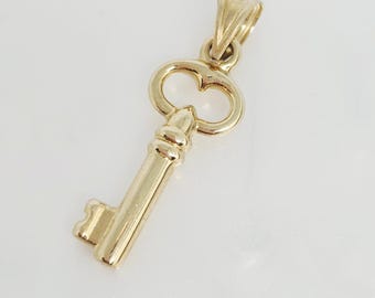 10K Yellow Gold Small Key, Gold Skeleton Key Charm, Gold Key Luck Charm, Gold Puffy Key Charm, Gold Key to My Heart, Gift for her, 17mmx9mm