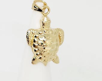 10K Yellow Gold Turtle Charm, Gold Animal Charm, Gold Marine Life Charm, Gold Ocean Charm, Gold Embossed Turtle Charm, 16MM X 13MM