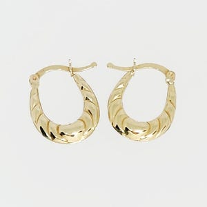 10K Yellow Gold Hoop Earrings, Gold Oval Hoops, Gold Heart Hoops, Hollow Gold Hoops, Dainty Hoop Earrings, Earrings for Child, 17MM x 12MM