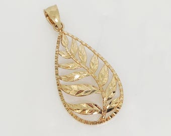 10K Yellow Gold Leaf Charm, Teardrop Leaf Charm, Gold Leaf Design Charm, Botanical Jewelry, Gold Tear Drop Jewelry, Nature Jewelry, 1.2"