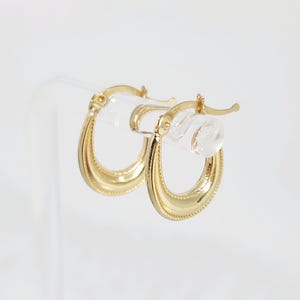 10K Yellow Gold Small Hoop Earrings, Gold Oblong Hoop Earrings, Gold Plain Hoops, Hollow Gold Hoop, Dainty Hoop Earring, Oval Hoops, 17x12mm