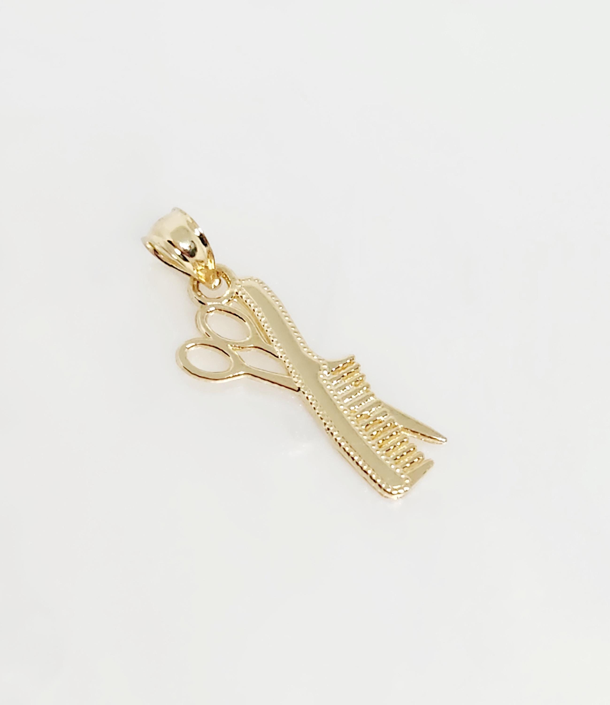Women's Hairdresser Charm - 18k Gold Scissors and Comb